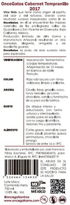 Etiqueta Vino tinto mexicano Once Gatos Cabernet Tempranillo