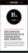 91 puntos de James Suckling para Marina Sauvignon Blanc Barrel Fermented