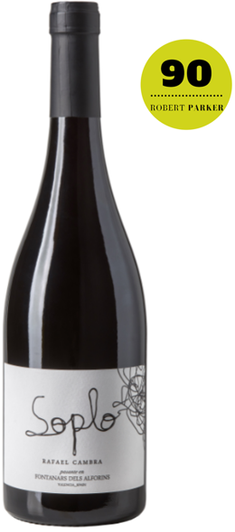Botella de vino tinto Soplo, Garnacha de Rafael Cambra, España
