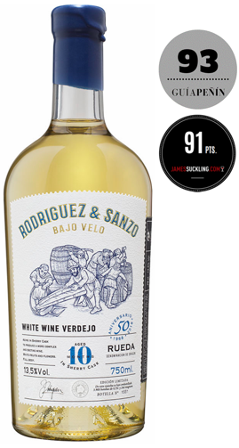 Rodríguez & Sanzo Bajo Velo, D.O. Rueda Verdejo con crianza biológica. Vino blanco español